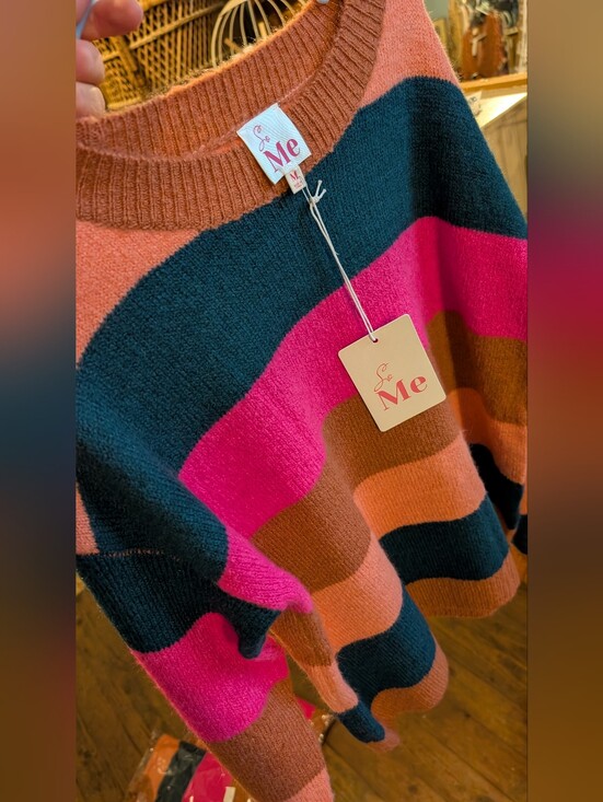 So Me Sweaters - So Me Crewneck Sweater in Pink, Navy & Rust